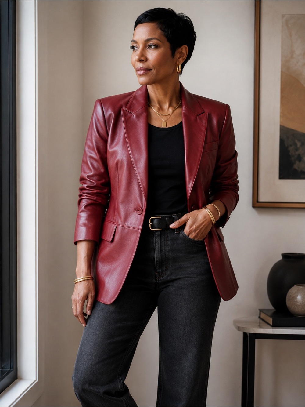 Vintage Valerie Separates Oxblood Genuine Leather Blazer Jacket M